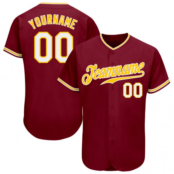 Custom Crimson White-Gold Authentic Baseball Jersey