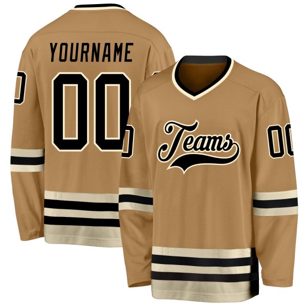 Custom Old Gold Black-Cream Hockey Jersey