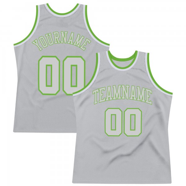 Custom Silver Gray Silver Gray-Neon green Authentic Throwback Basketball Jersey