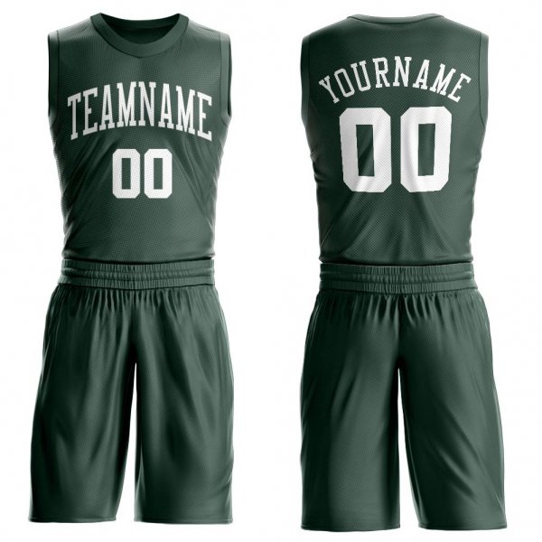 Custom Hunter Green White Round Neck Suit Basketball Jersey