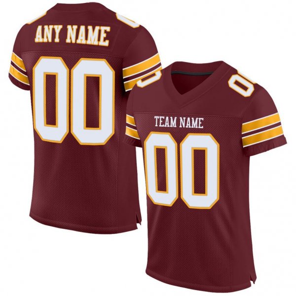 Custom Burgundy White-Gold Mesh Authentic Football Jersey