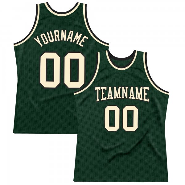 Custom Hunter Green Cream-Black Authentic Throwback Basketball Jersey